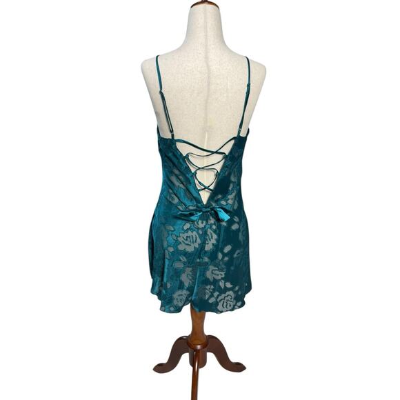 Victoria’s Secret Floral Sheer Slip Mini Babydoll Dress Lace Back Satin Bow Vtg - Picture 4 of 6